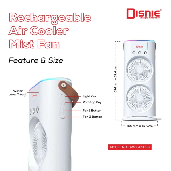 Rechargeable Dual Head Mist Cooling Fan with Adjustable Speeds - Image 5